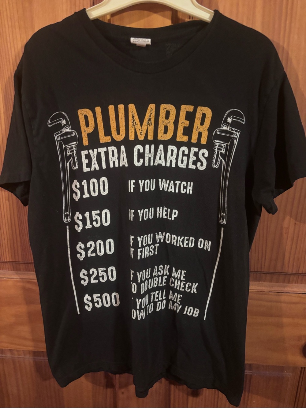 Black "Plumber Extra Charges" Graphic Tee